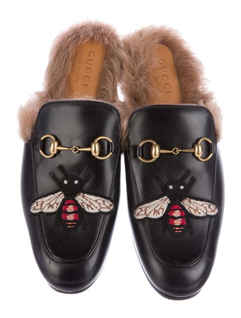 gucci women fur princetown street|Gucci black leather slippers.